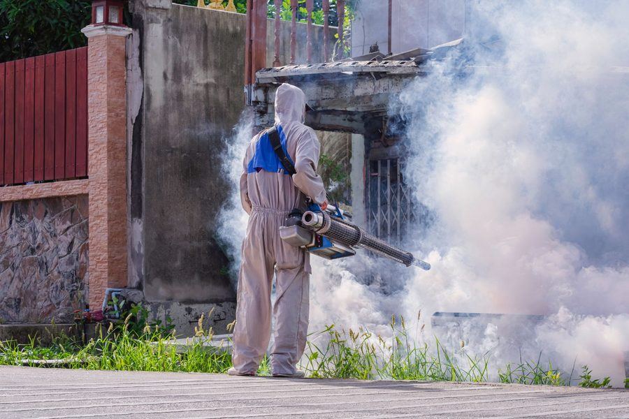 Fumigation spray treatment being applied inside a home in Karachi